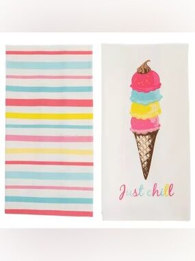 New Ice Cream Cone Kitchen Towels - Multicolor Stripes